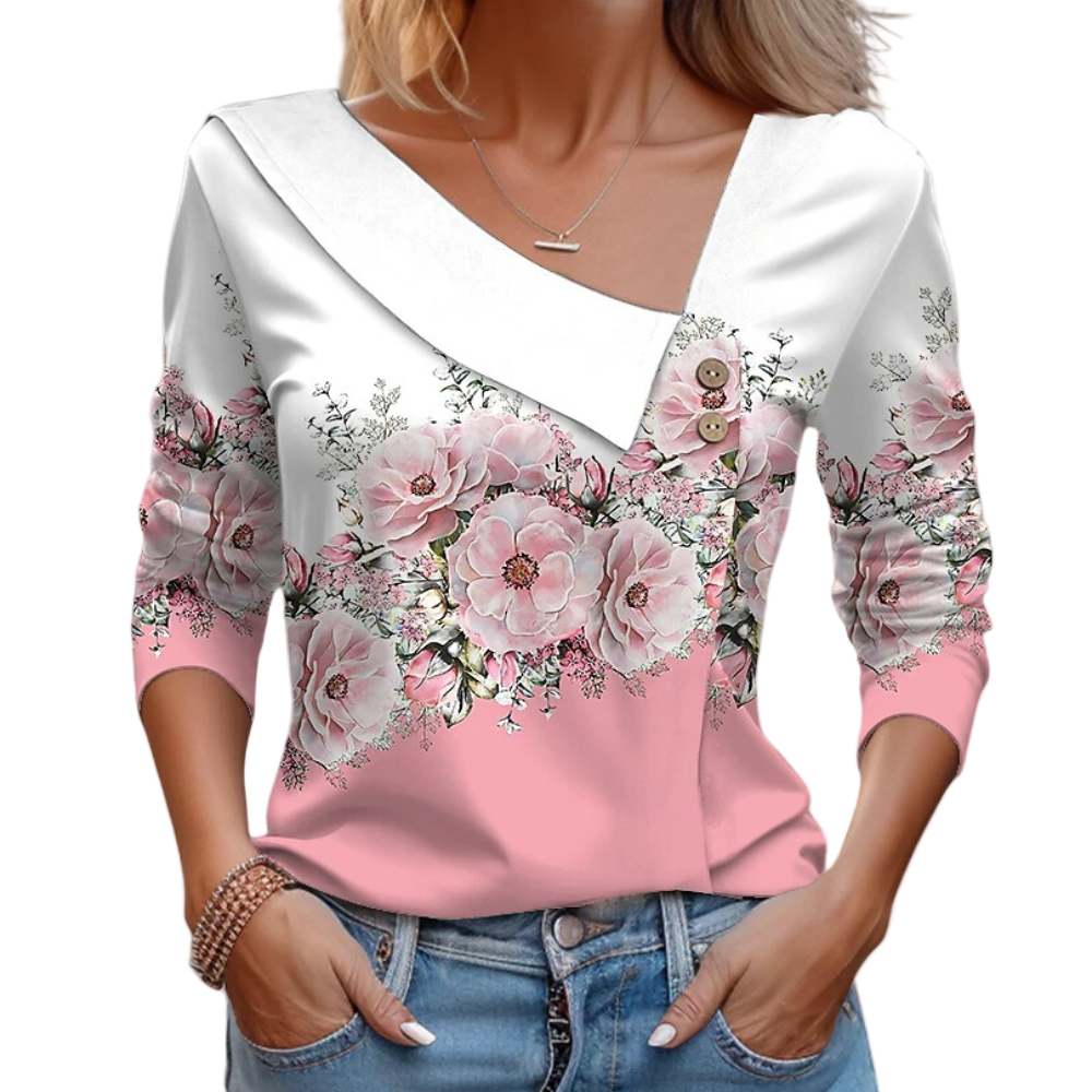 Kvinders Bluse med Blomsterprint og Flatterende Silhuet