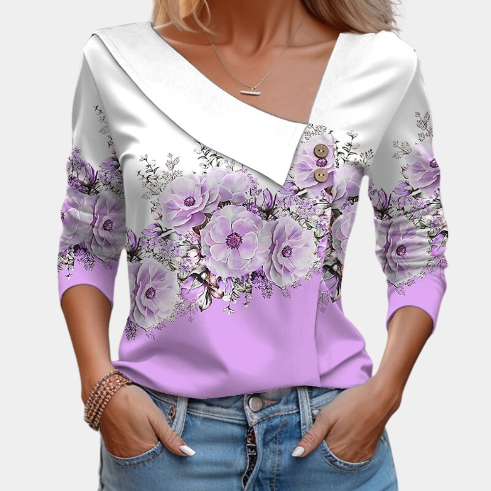 Kvinders Bluse med Blomsterprint og Flatterende Silhuet