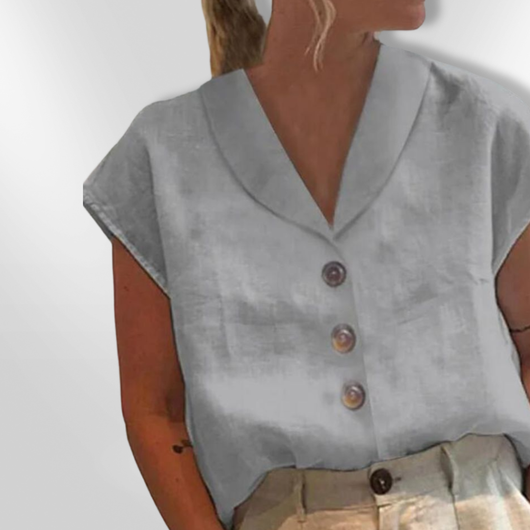 Kvinders Bluse med Bred Krave og Store Knapper
