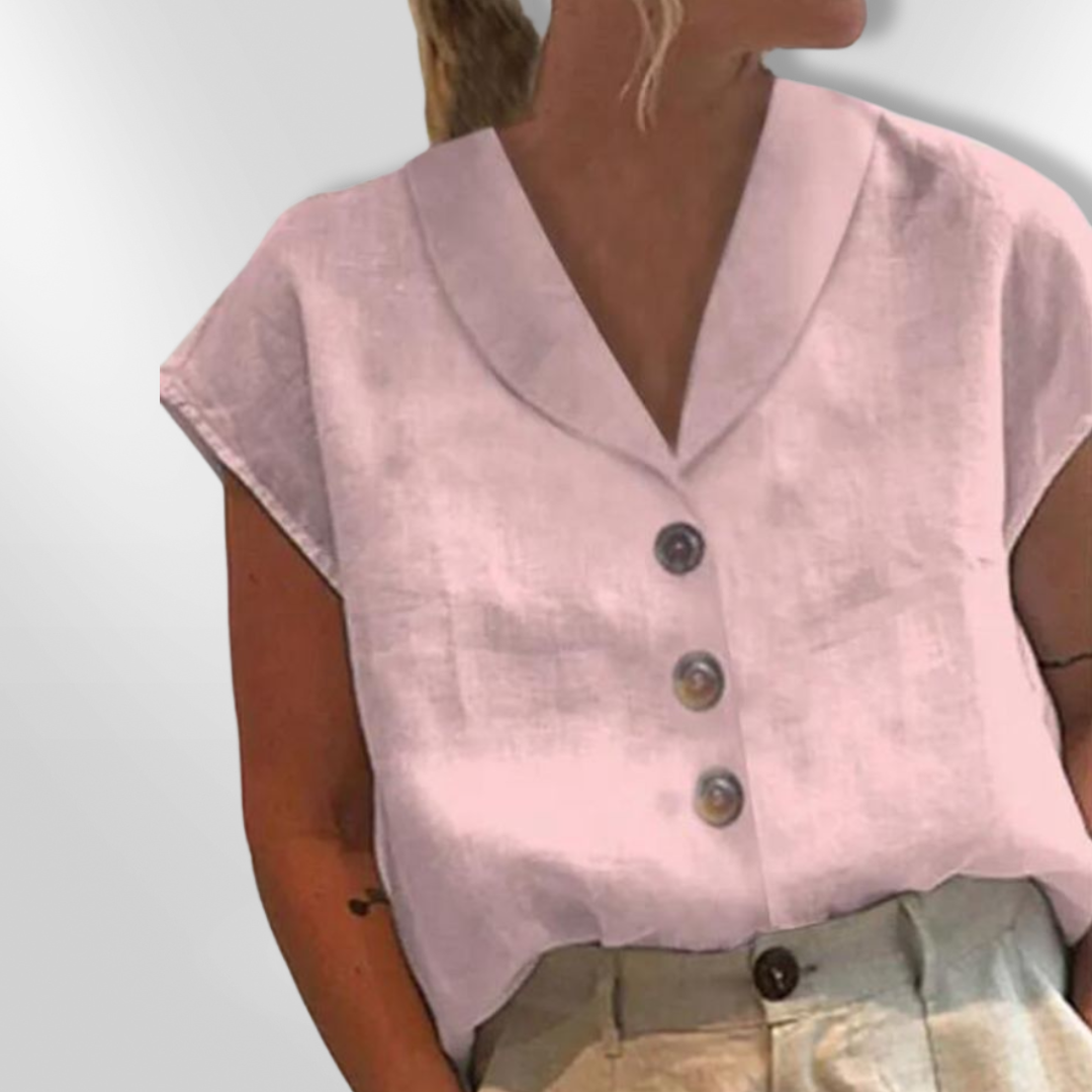 Kvinders Bluse med Bred Krave og Store Knapper