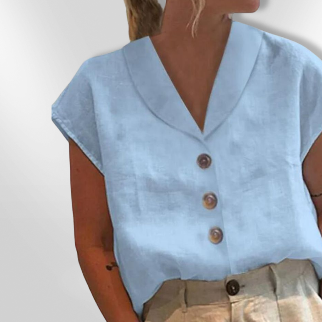 Kvinders Bluse med Bred Krave og Store Knapper