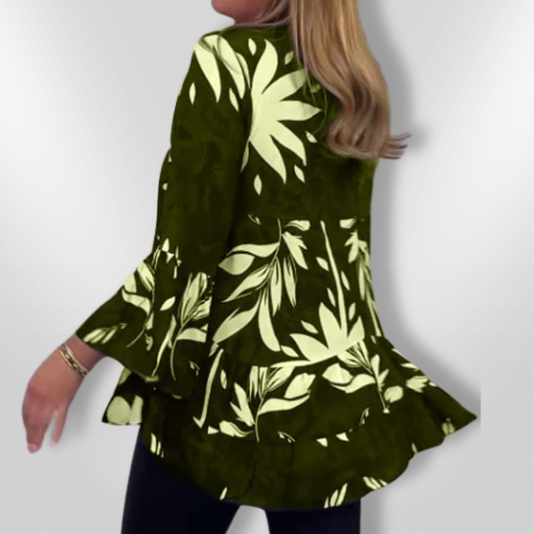 Kvinders Bluse med Flæser og Blomsterprint