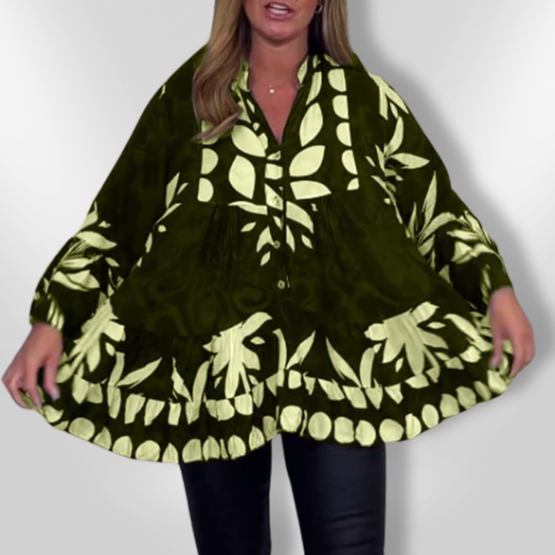 Kvinders Bluse med Flæser og Blomsterprint
