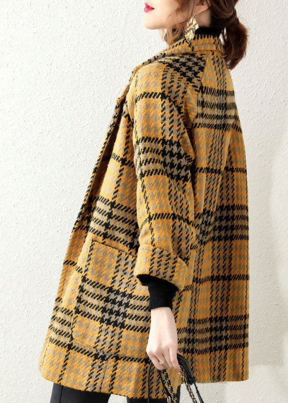 Kvinders Bohemian Plaid Coat med Peter Pan Krave