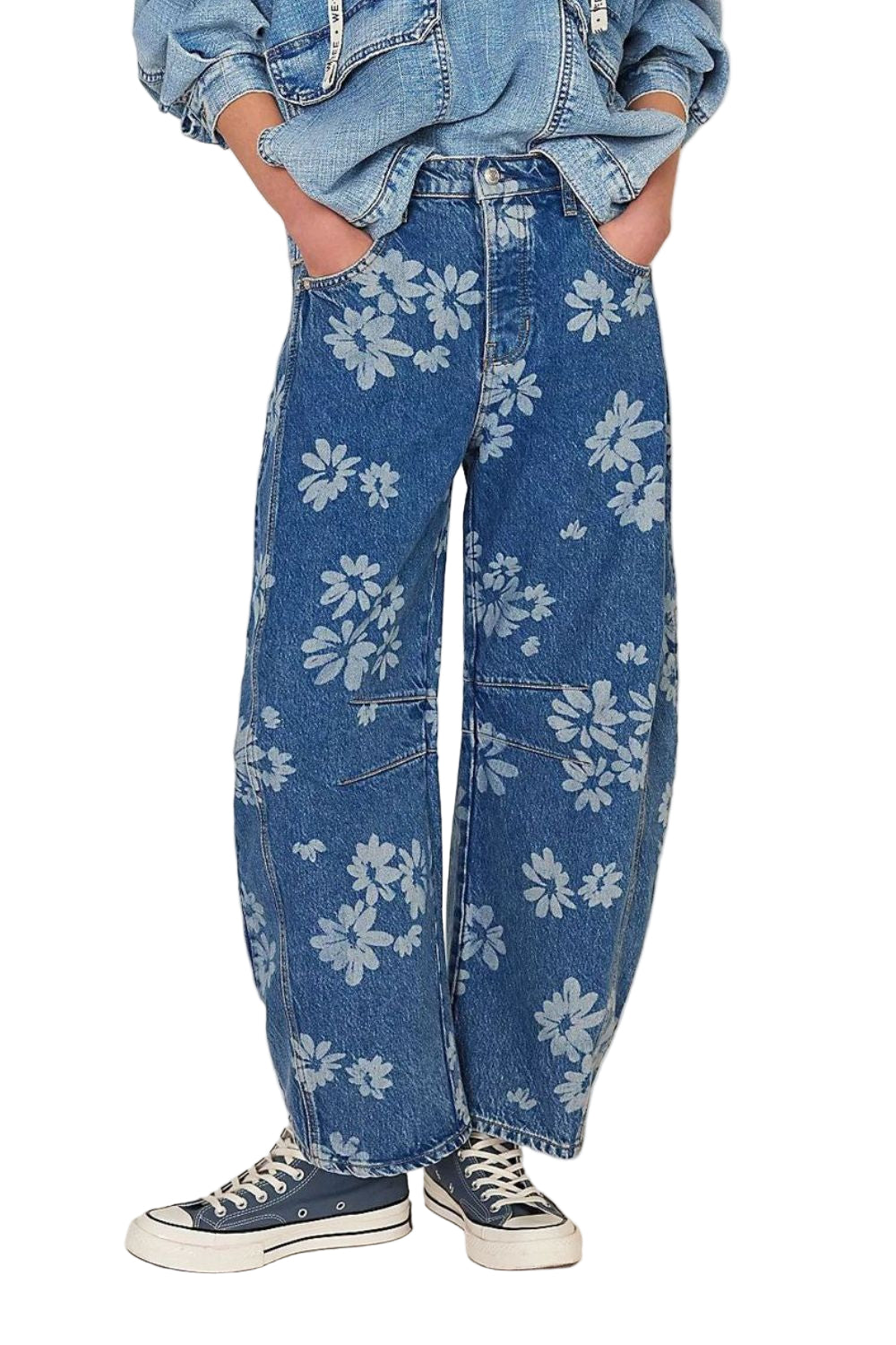 Kvinders Bredbenede Jeans Blomsterprint Rayon