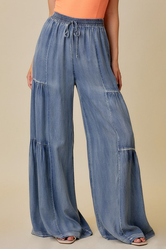 Kvinders Bredbukser med Rynker Vasket Denim