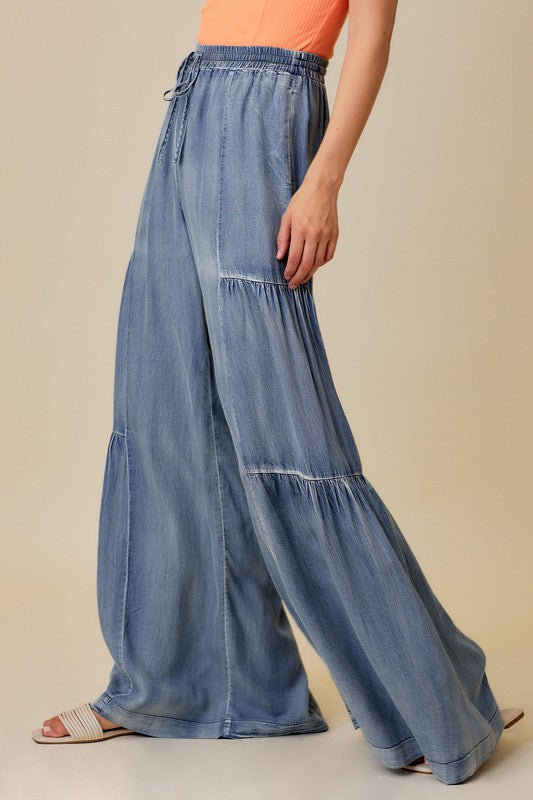 Kvinders Bredbukser med Rynker Vasket Denim