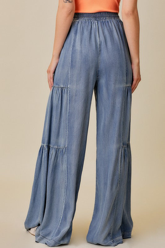 Kvinders Bredbukser med Rynker Vasket Denim