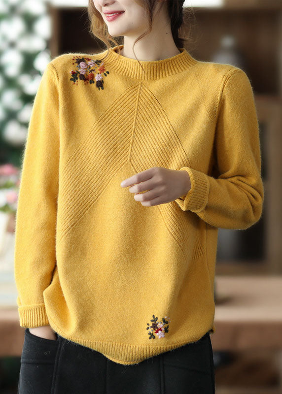 Kvinders Broderet Blomsterstrikket Sweater