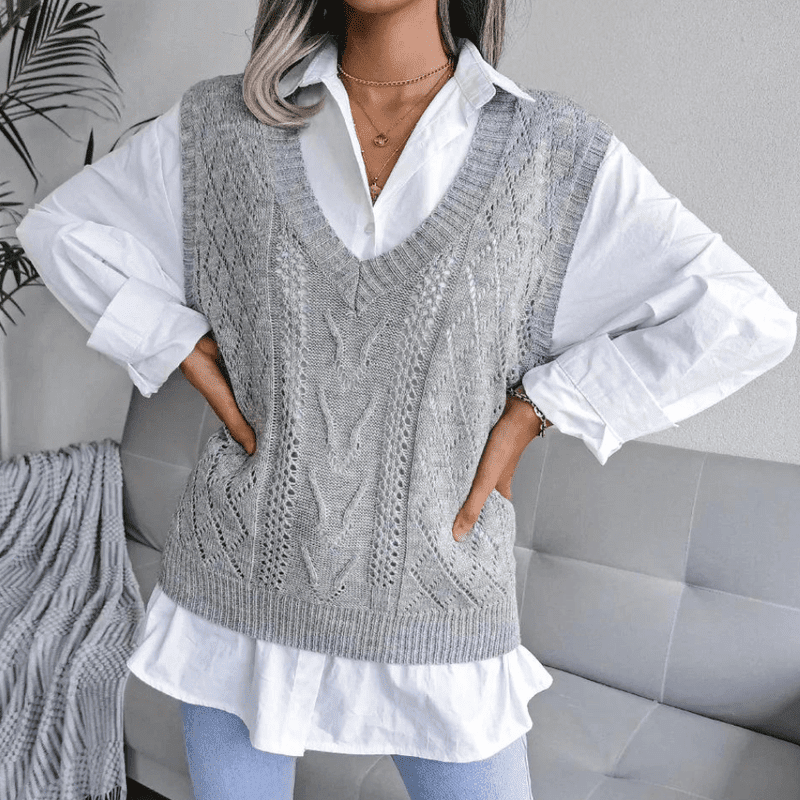 Kvinders Cardigan Ærmeløs V-Hals Acrylnet