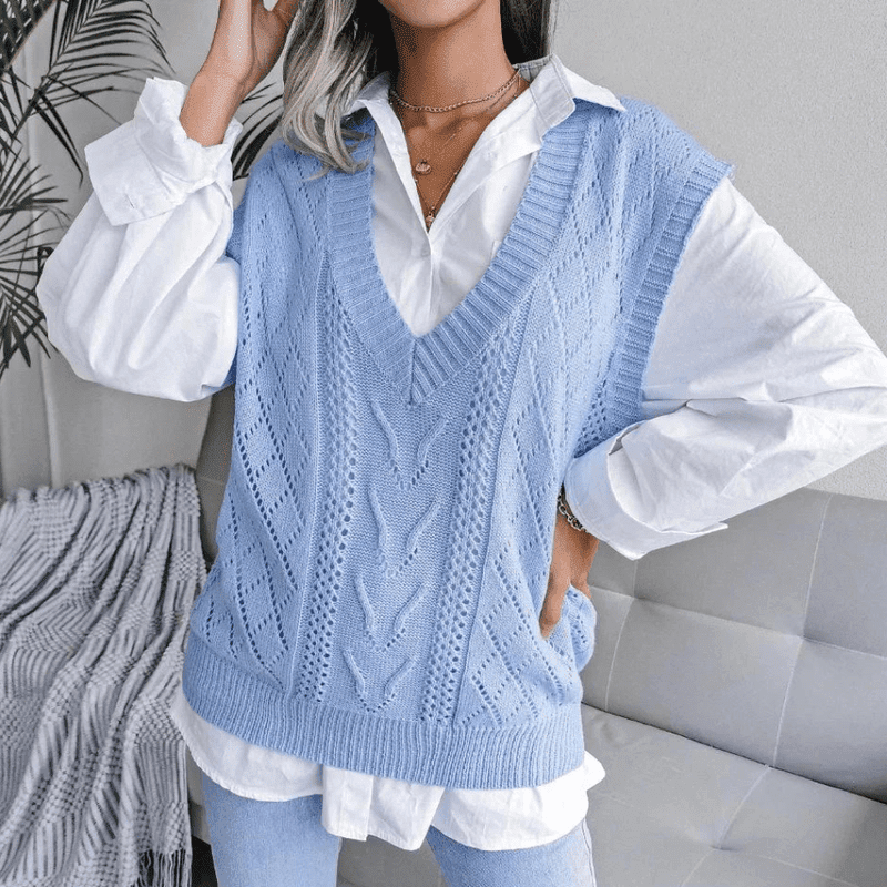 Kvinders Cardigan Ærmeløs V-Hals Acrylnet