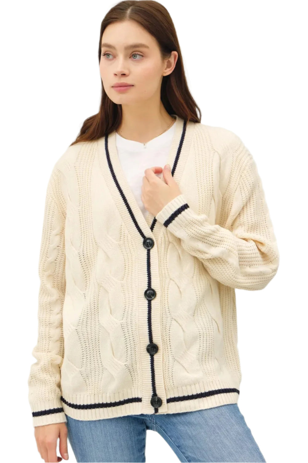 Kvinders Cardigan V-Neck Kabelstrik Akryl