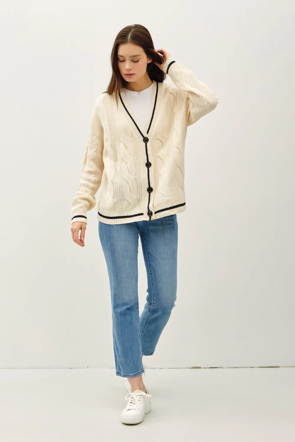 Kvinders Cardigan V-Neck Kabelstrik Akryl