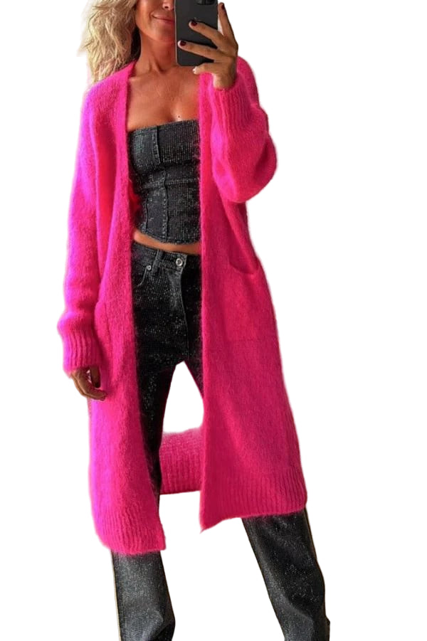 Kvinders Cardigan – Oversized Fit – Langline Åben Front – Lommer