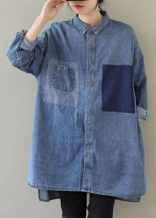 Kvinders Casual Denim Bluse med Peter Pan Krave