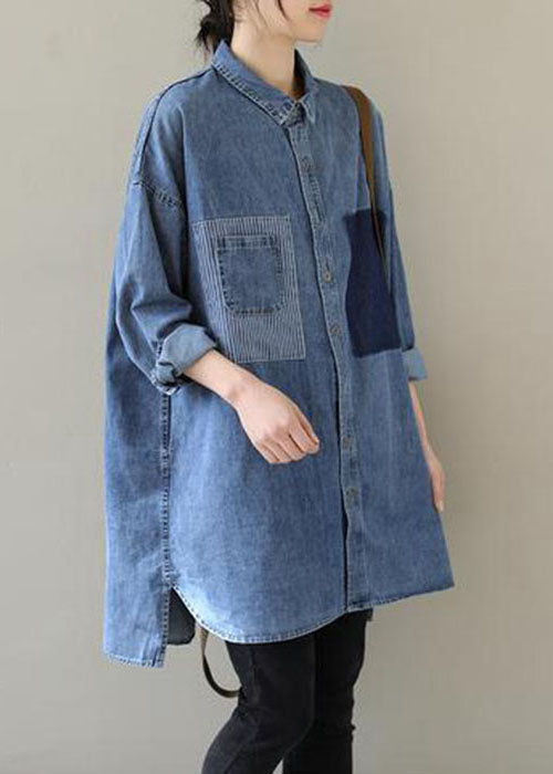 Kvinders Casual Denim Bluse med Peter Pan Krave