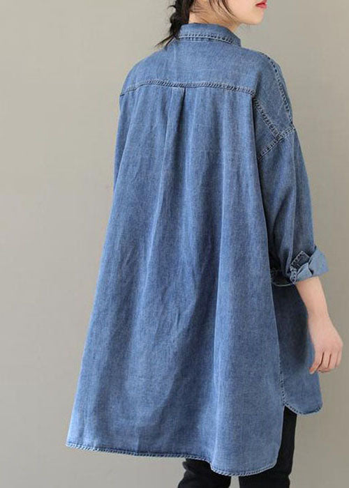 Kvinders Casual Denim Bluse med Peter Pan Krave
