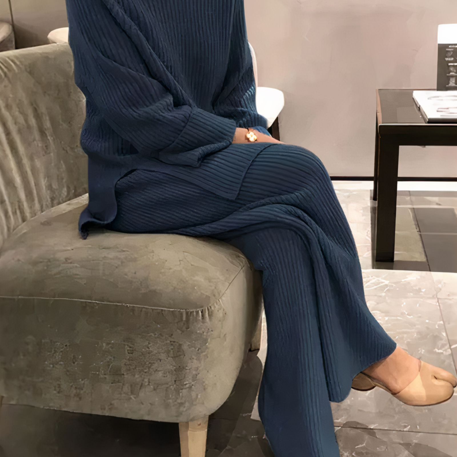 Kvinders Casual Sæt Striktrøje og Bukser Løstsiddende Minimalistisk