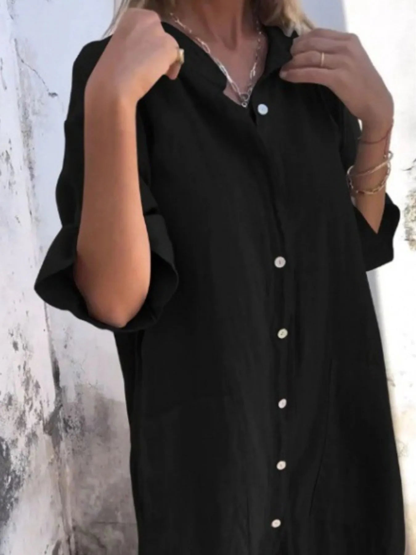 Kvinders Casual Skjorte Kjole i Linnedlook Plus størrelse