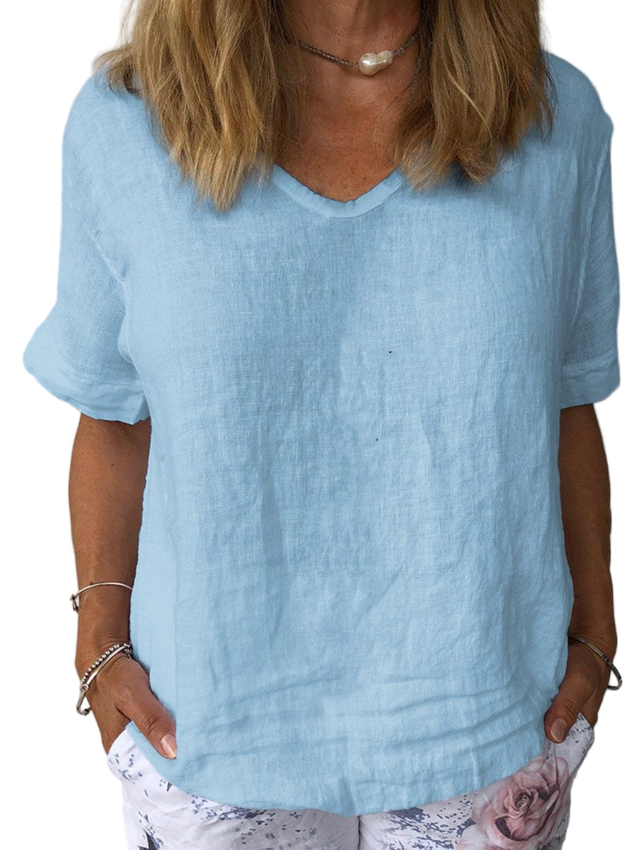Kvinders Casual Top i Bomuld og Linned