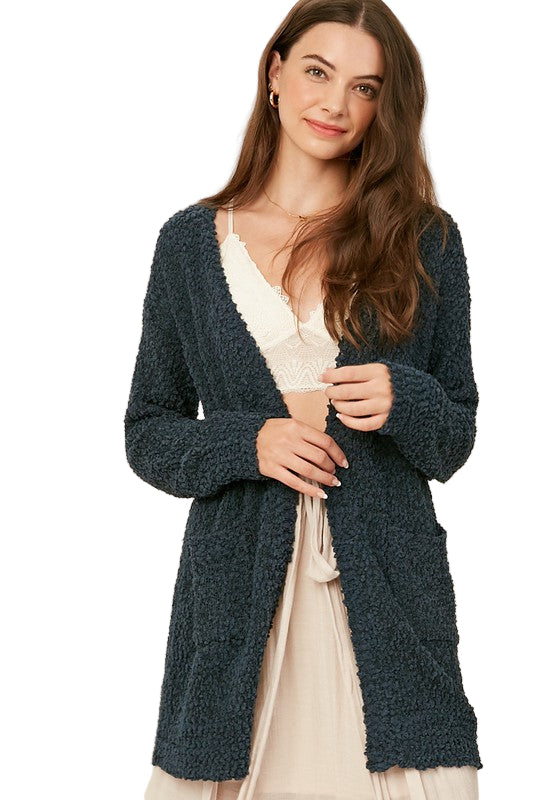 Kvinders Chunky Strikket Åben Cardigan i Grøn