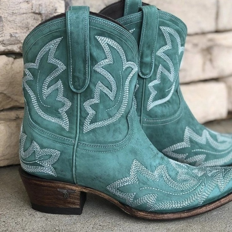 Kvinders Cowboy Ankelstøvler Med Broderi