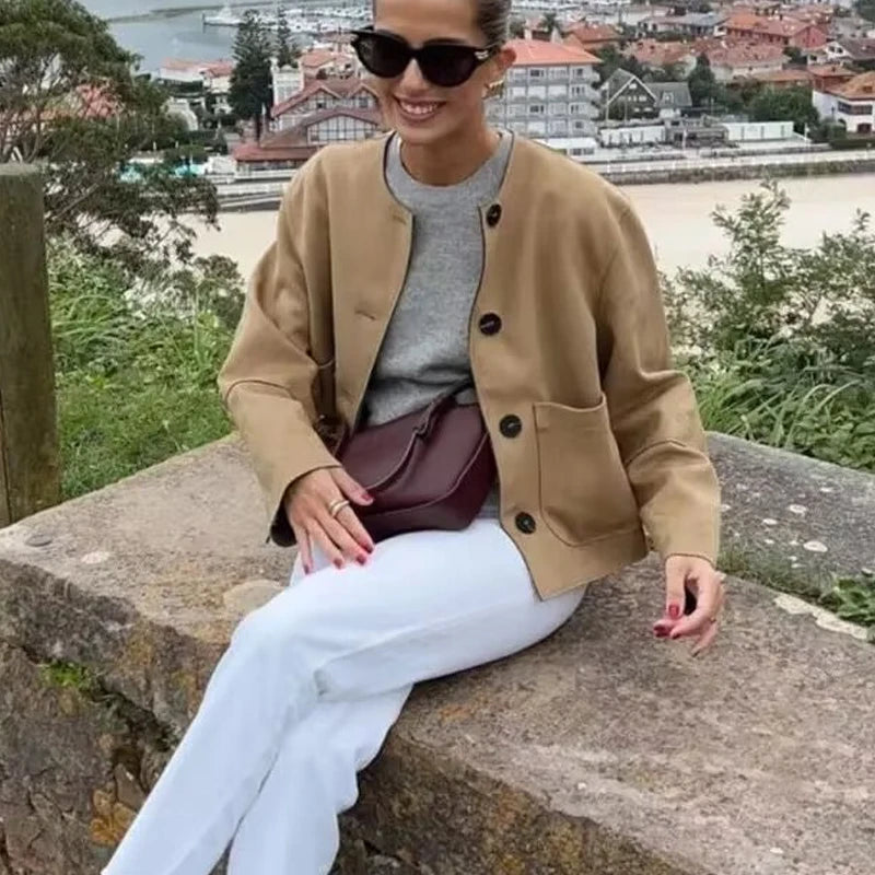 Kvinders Cropped Blazer Jakke med Lange Ærmer