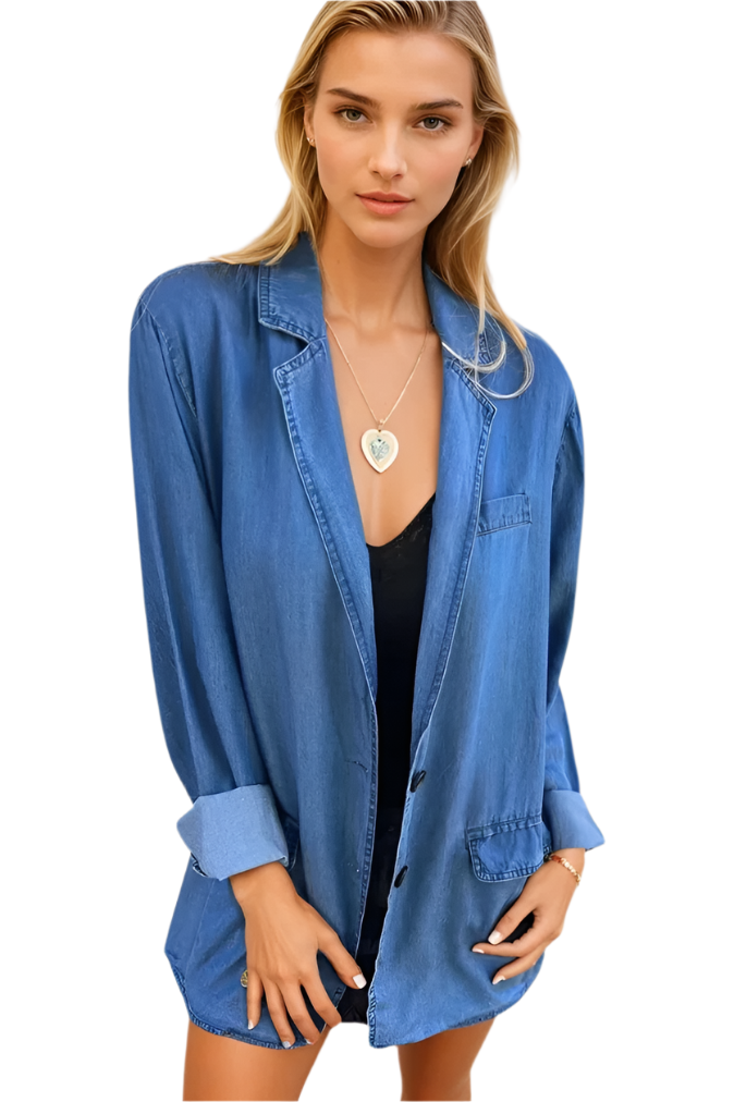 Kvinders Denim Blazer Struktureret Casual