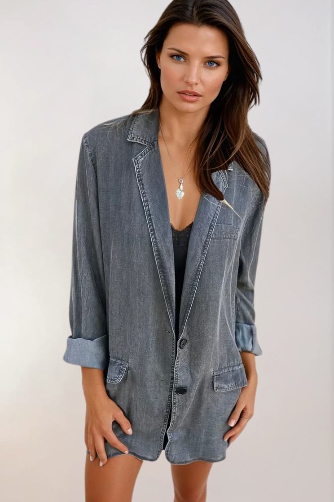 Kvinders Denim Blazer Struktureret Casual