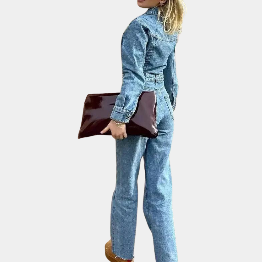Kvinders Denim Jumpsuit Med Lange Ærmer