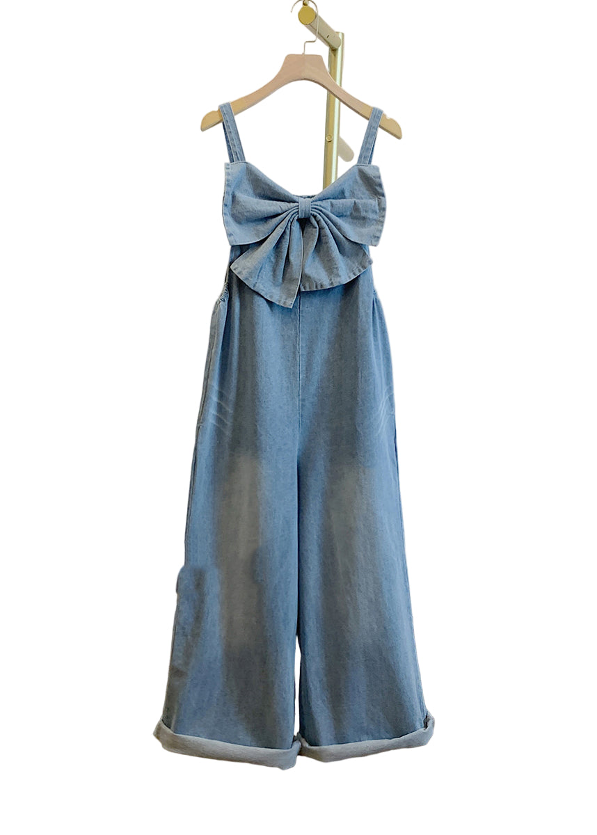 Kvinders Denim Jumpsuit med Sløjfe Detalje