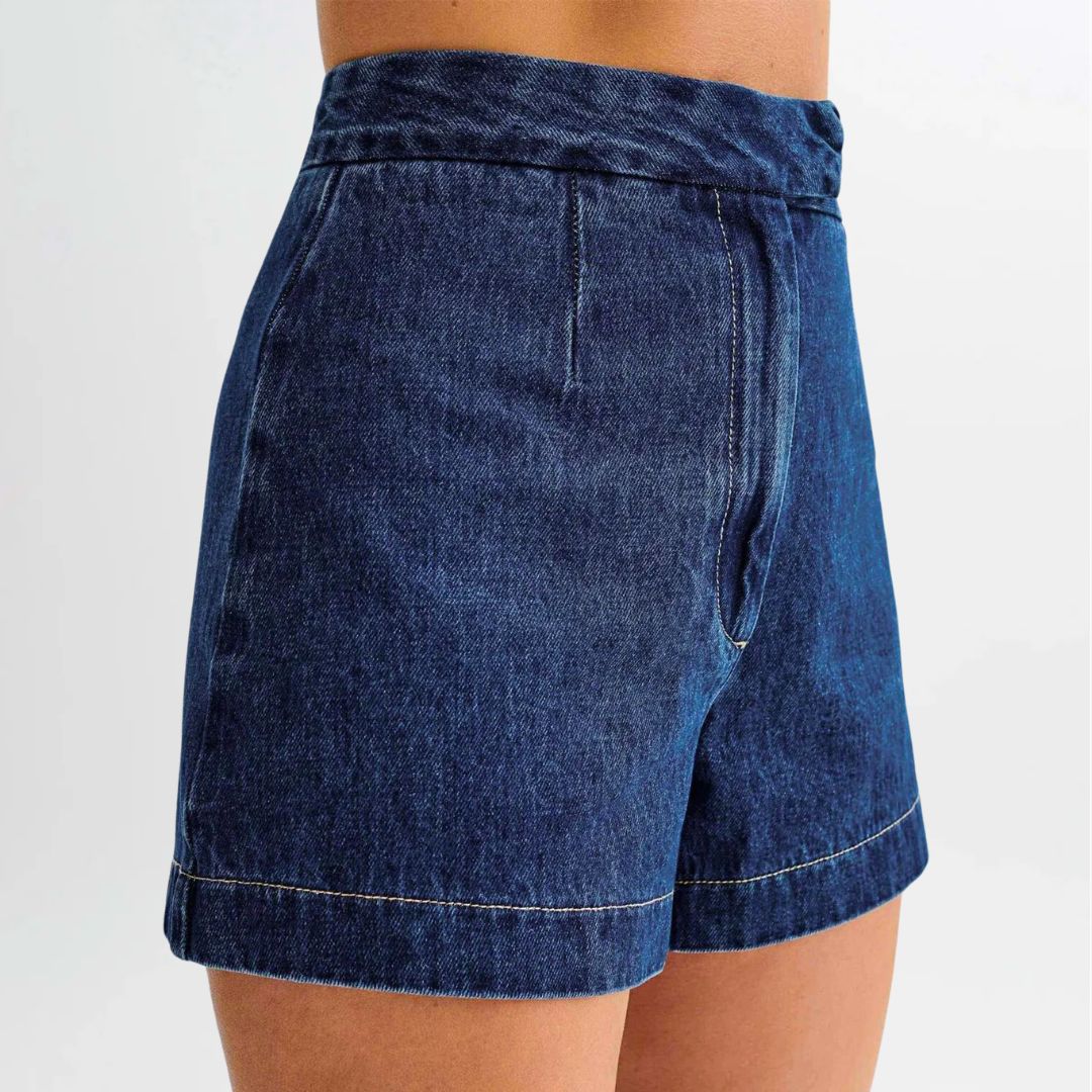Kvinders Denim Sæt Med Høj Talje Shorts