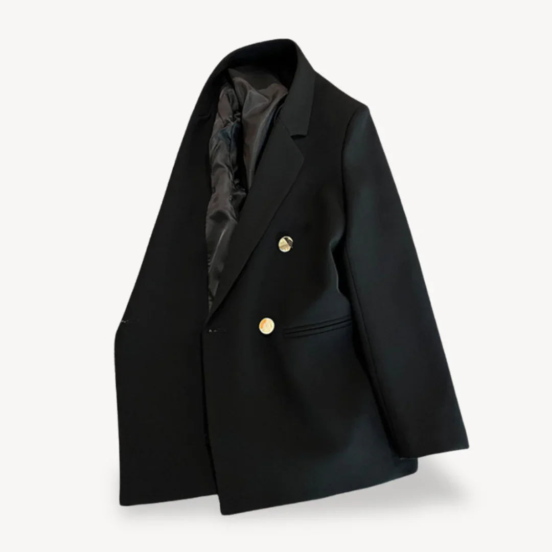 Kvinders Dobbeltradet Blazer Med Guldfarvede Knapper