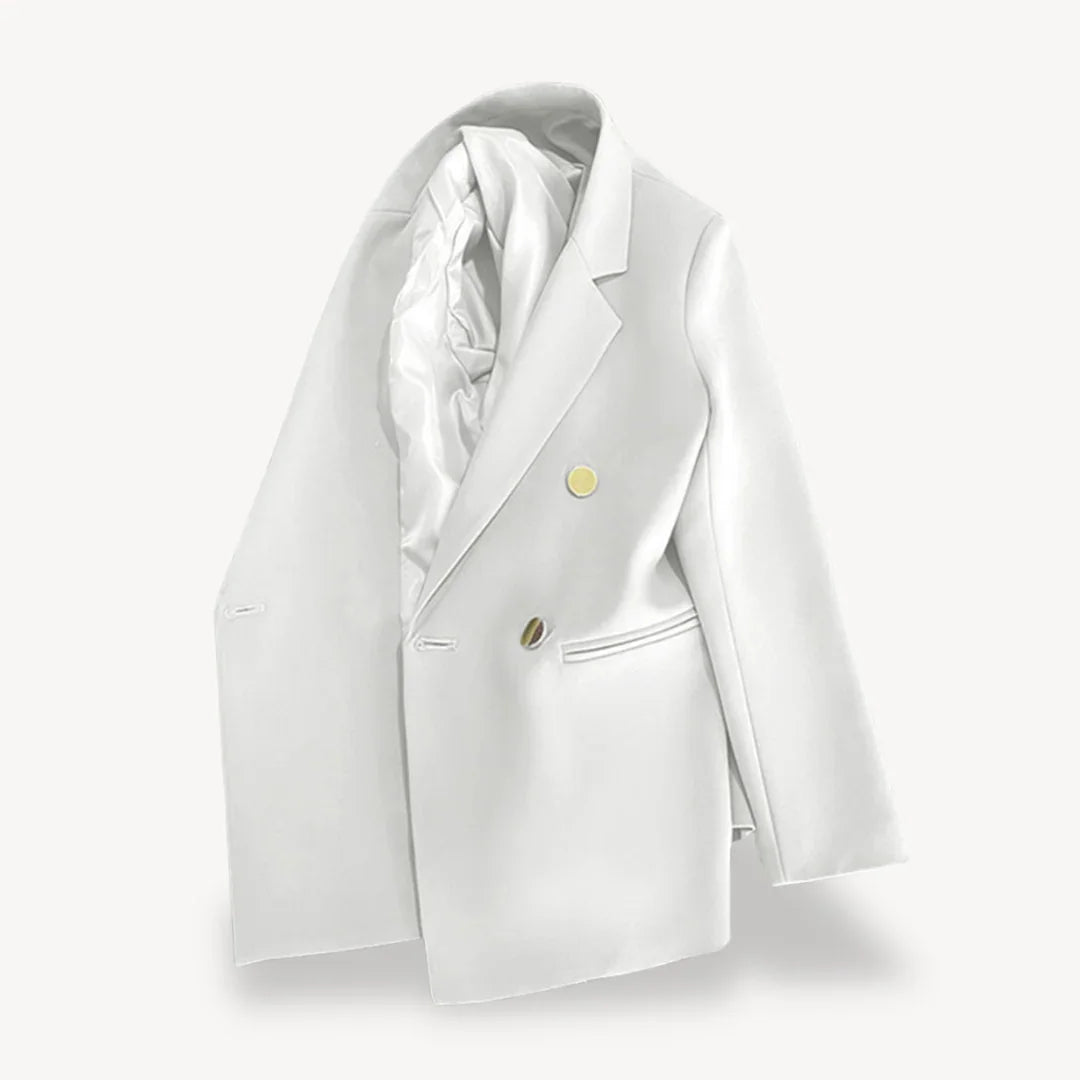 Kvinders Dobbeltradet Blazer Med Guldfarvede Knapper