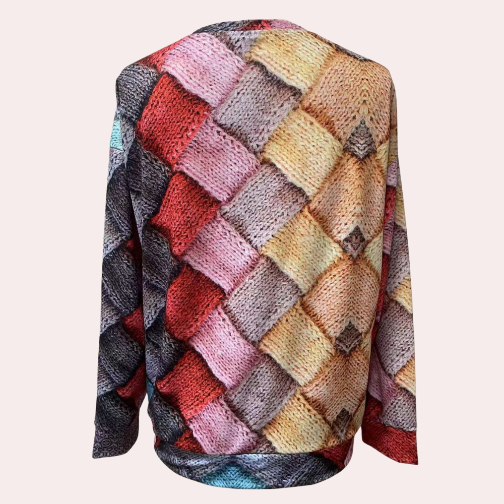 Kvinders Farverige Sweater med Løs Pasform