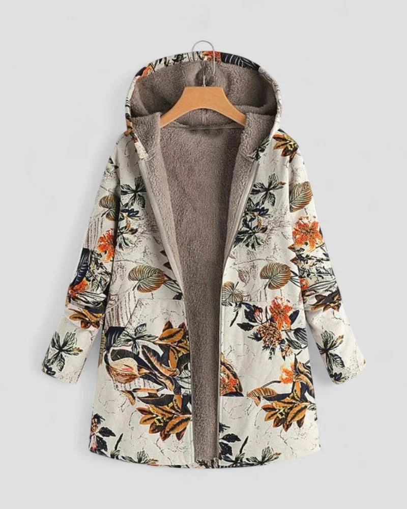 Kvinders Fleecejakke med Hætte og Blomsterdesign