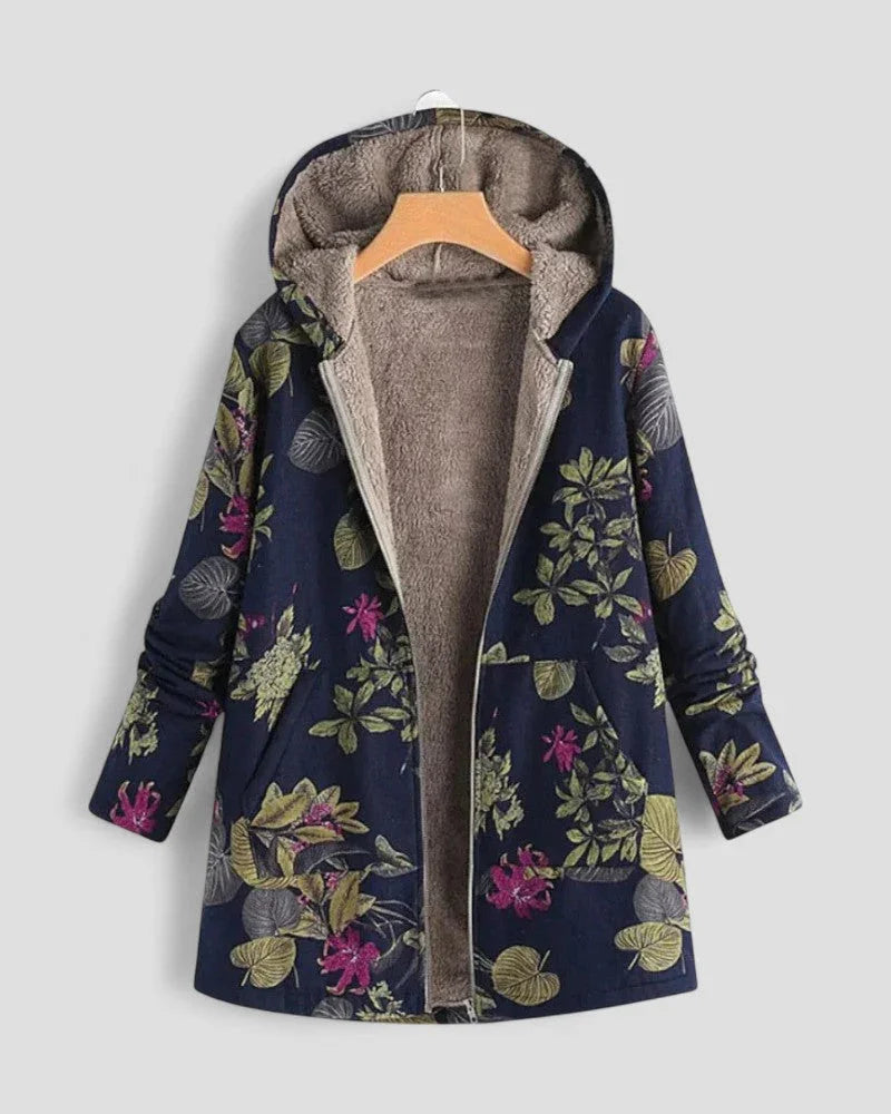 Kvinders Fleecejakke med Hætte og Blomsterdesign