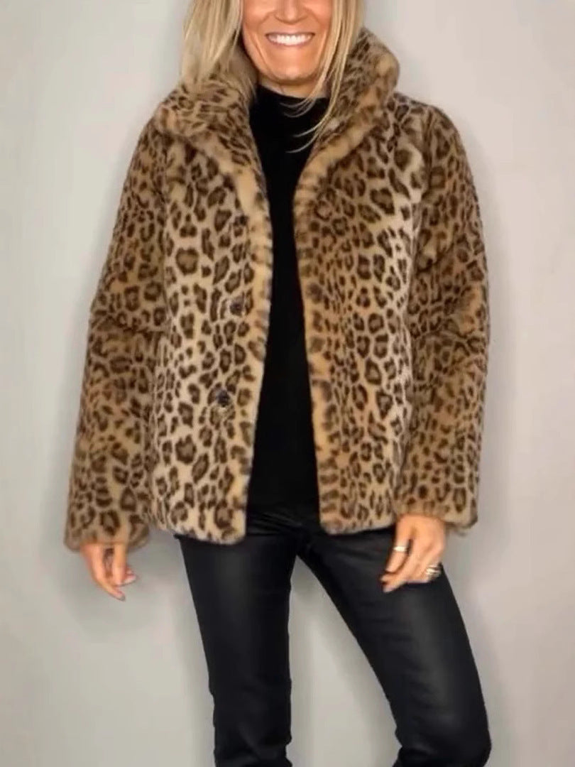 Kvinders Frakke - Oversized Pasform - Notched Krave - Leopard Print