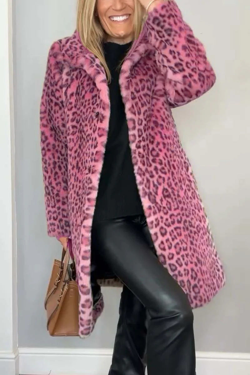 Kvinders Frakke - Oversized Pasform - Notched Krave - Leopard Print