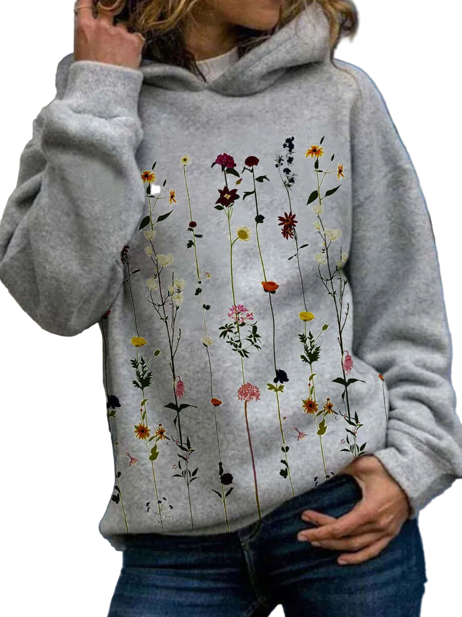 Kvinders Hættetrøje med Blomsterprint