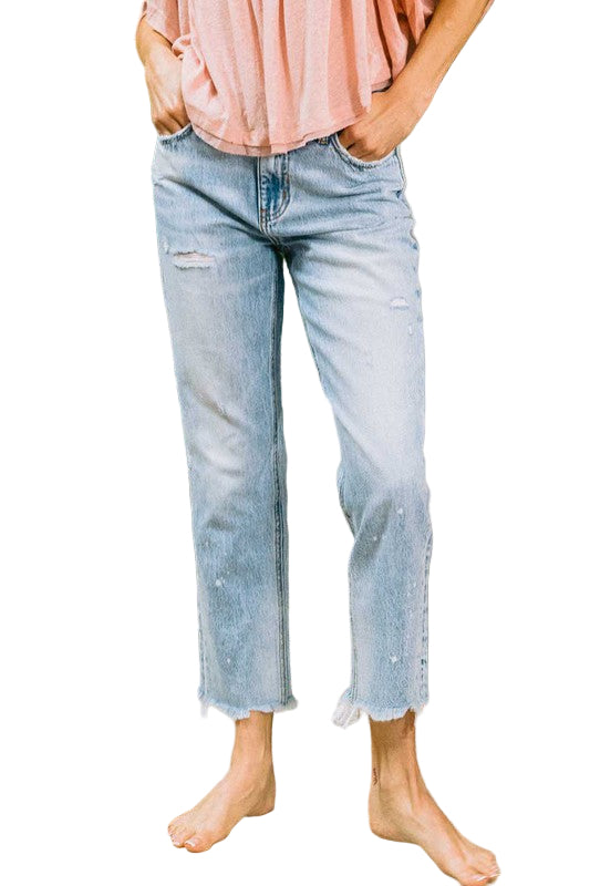 Kvinders Høj Talje Ankel Straight Leg Jeans Denim