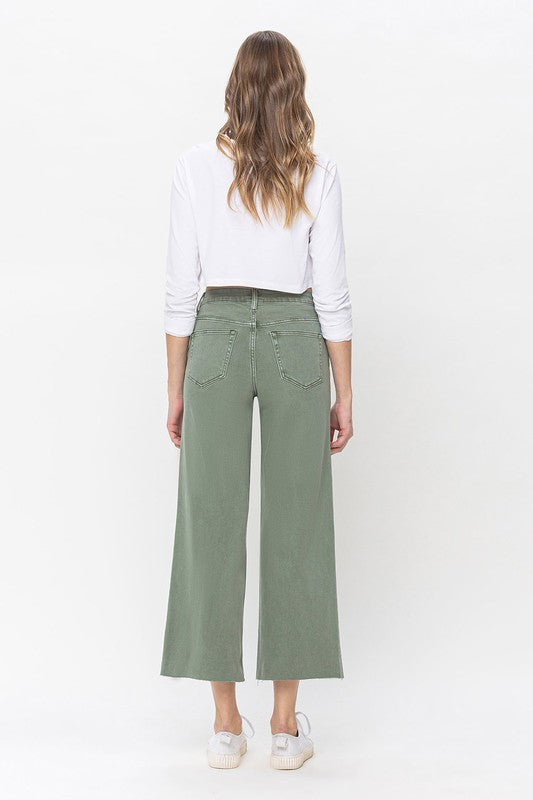 Kvinders Høj Talje Bred Ben Jeans Army Green