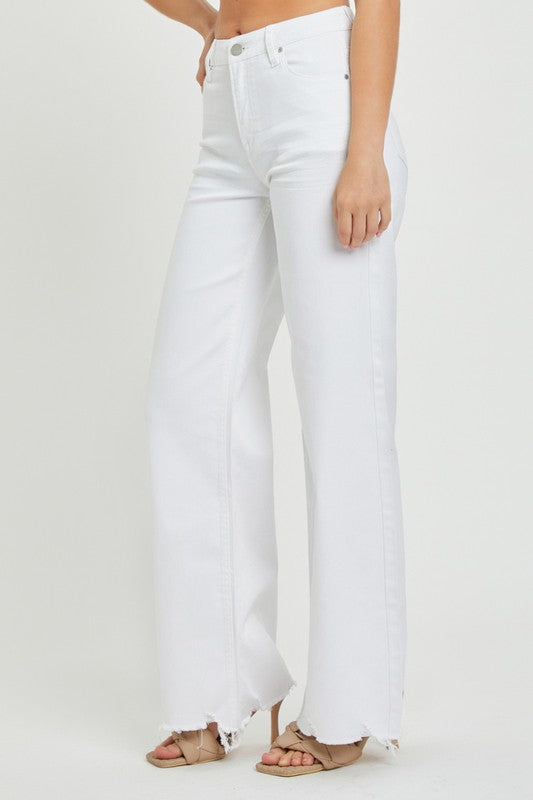 Kvinders Høj Talje Bred Jeans Hvid