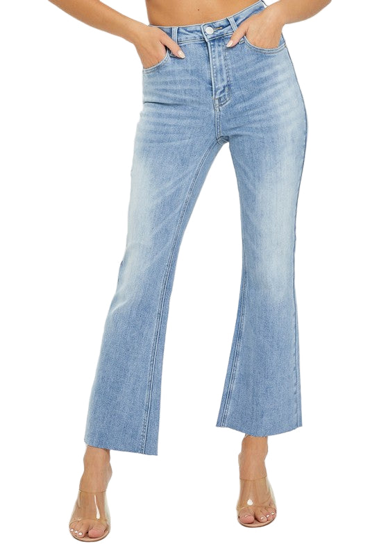 Kvinders Høj Talje Crop Flare Jeans Lys Denim