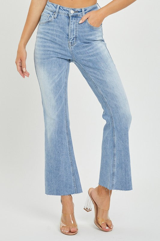 Kvinders Høj Talje Crop Flare Jeans Lys Denim