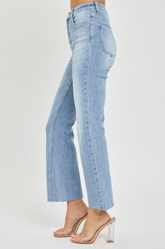 Kvinders Høj Talje Crop Flare Jeans Lys Denim
