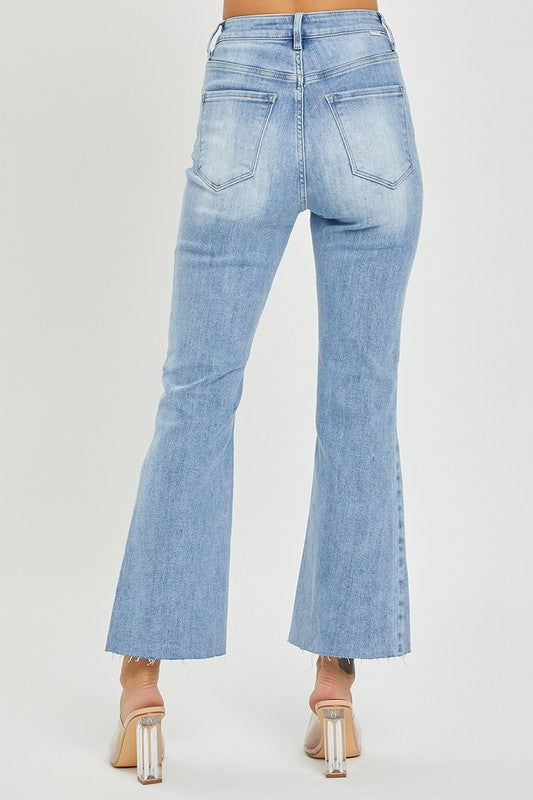 Kvinders Høj Talje Crop Flare Jeans Lys Denim
