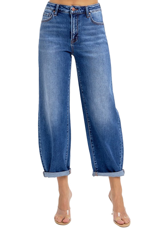 Kvinders Høj Talje Crop Mild Barrel Jeans Denim