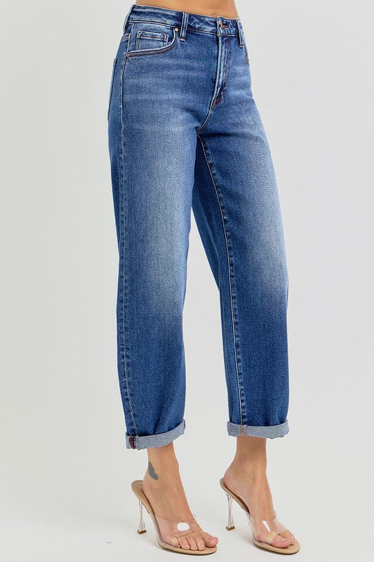 Kvinders Høj Talje Crop Mild Barrel Jeans Denim