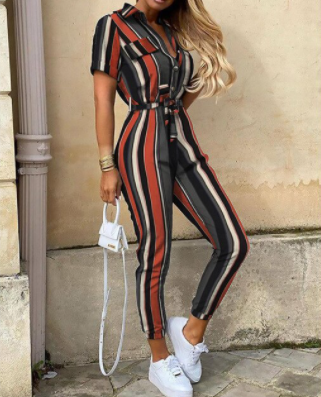 Kvinders Jumpsuit Monokrom Casual Med Bælte